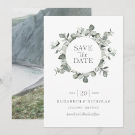 ウォーターカラー ユーカリ ウェディング 写真付き Save The Date セーブザデート