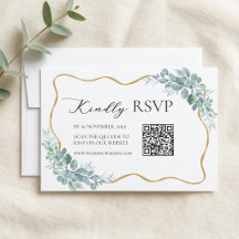 ウォーターカラー ユーカリ ウェディング RSVP QRコード付き