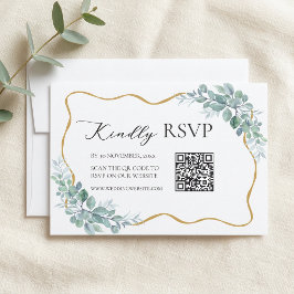 ウォーターカラー ユーカリ ウェディング RSVP QRコード付き