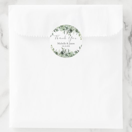 ウォーターカラー ユーカリ グリーン ウェディング サンクス ラウンドシール (バッグ)