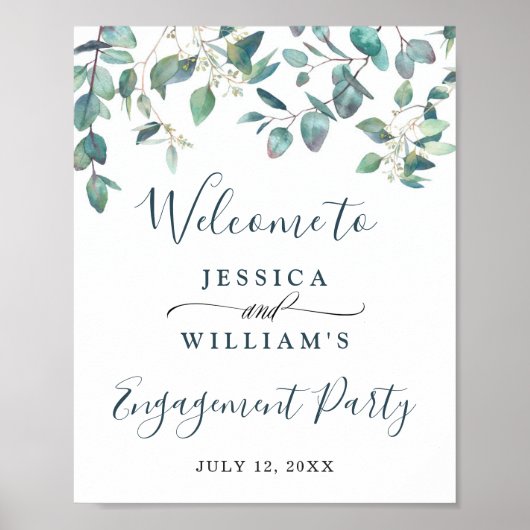 ウォーターカラー ユーカリ グリーン シェア パーティー ポスター (正面)