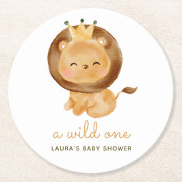 ウォーターカラー ライオン トロピカル リーブ ベビーシャワー ラウンドペーパーコースター
