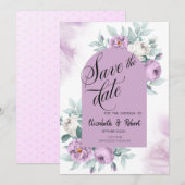 ウォーターカラー ライラックバラ 水玉 Save The Date セーブザデート (正面/裏面)