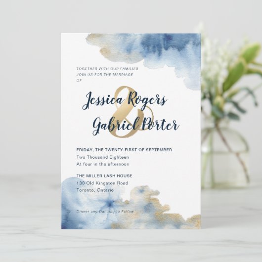 ウォーターカラー ラグジュアリー ウェディング 招待状 5" x 7" (スタンド正面)