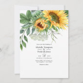 ウォーターカラー ラスティック ボヘミアン ひまわり ウェディング 招待状 (正面)