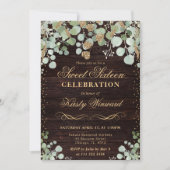 ウォーターカラー ラスティック ユーカリ ゴールド スイート16 招待状 (正面)