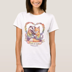 ウォーターカラー レインボーフォックスとアナグマのプライド オーダーメイド Tシャツ