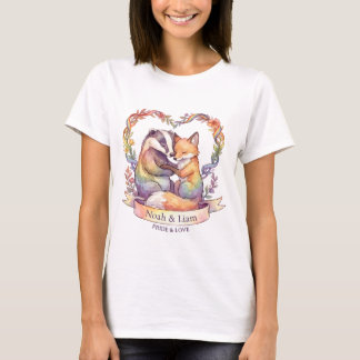 ウォーターカラー レインボーフォックスとアナグマのプライド オーダーメイド Tシャツ