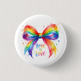 ウォーターカラー・レインボープライドボウ "Love is Love" 缶バッジ