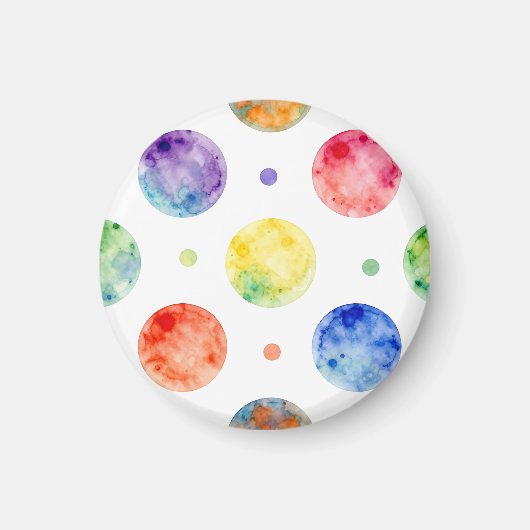 ウォーターカラー レインボー オーブ ドット模様 マグネット (正面)