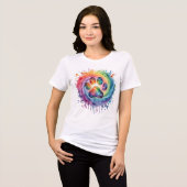 ウォーターカラー レインボー 肉球 プリント Tシャツ (正面全面)