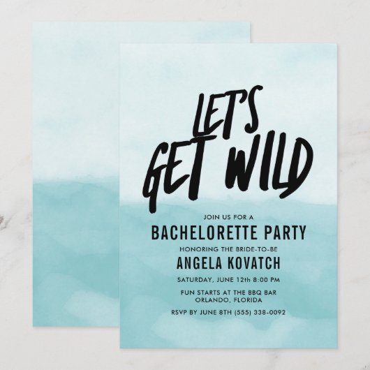 ウォーターカラー·レッツ·ワイルド·バチェロレッテ·インビト 招待状 (正面/裏面)