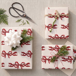ウォーターカラー レッドボウ クリスマス ホリデー ギフト ラッピングペーパーシート