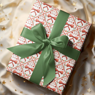 ウォーターカラー レッドボウ コケット クリスマスパターン ラッピングペーパー