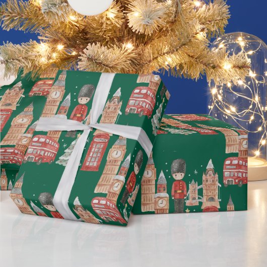 ウォーターカラー ロンドンクリスマス ラッピングペーパー (クリスマス)