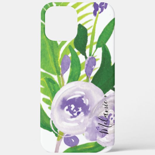 ウォーターカラー ローズ グリーナリー パープル スクリプト 名前 Case-Mate iPhoneケース (裏面)