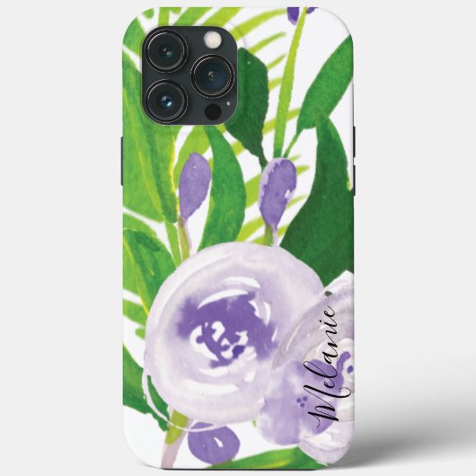 ウォーターカラー ローズ グリーナリー パープル スクリプト 名前 Case-Mate iPhoneケース (裏面)
