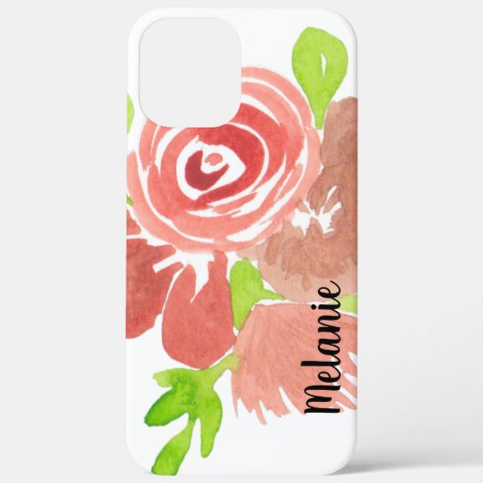 ウォーターカラー ローズ グリーナリー ブルッシュピンク モノグラム Case-Mate iPhoneケース (裏面)