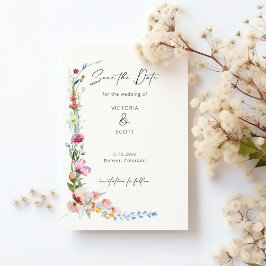 ウォーターカラー+ワイルドフラワー+カリグラフィー Save the Date マグネット招待状