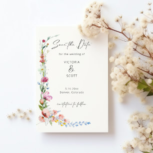 ウォーターカラー+ワイルドフラワー+カリグラフィー Save the Date マグネット招待状