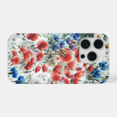 ウォーターカラー+ワイルドフラワー+ポピー+デイジー+植物画 iPhoneケース (裏面横)