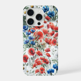 ウォーターカラー+ワイルドフラワー+ポピー+デイジー+植物画 iPhone 15 PROケース