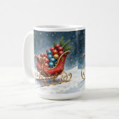 ウォーターカラー ヴィンテージ クリスマス そり コーヒーマグカップ (正面左)