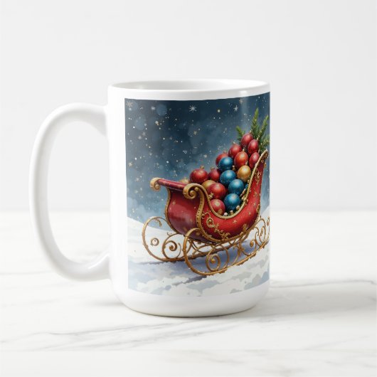 ウォーターカラー ヴィンテージ クリスマス そり コーヒーマグカップ (左)