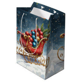 ウォーターカラー ヴィンテージ クリスマス そり ミディアムペーパーバッグ