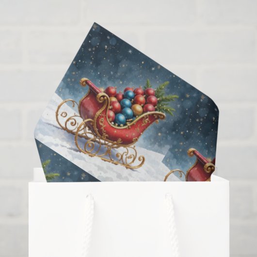 ウォーターカラー ヴィンテージ クリスマス ソリ 薄葉紙 (ギフトバッグ)