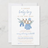 ウォーターカラー ヴィンテージ ボーイ ボーホー ベイビー シャワー 招待状 (正面)