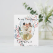 ウォーターカラー 冬のベリーの写真 Xmas ポストカード (スタンド正面)