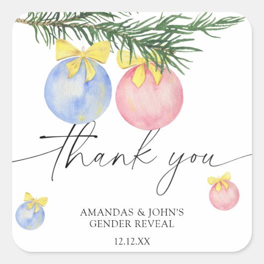 ウォーターカラー 冬の性別発表サンクスギビング スクエアシール (正面)