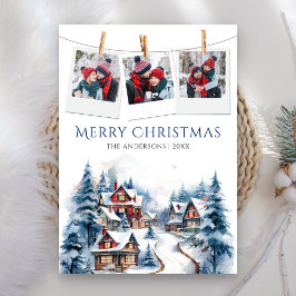 ウォーターカラー 冬の村のフォトコラージュ クリスマス