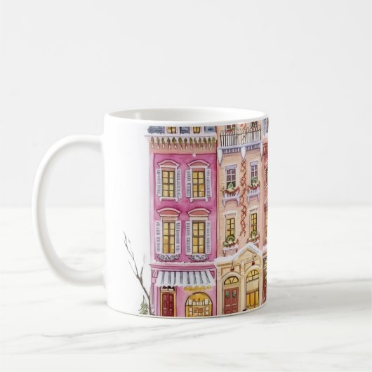 ウォーターカラー 冬の村 クリスマスタウン コーヒーマグカップ (左)