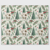 ウォーターカラー 冬の森のシカ クリスマス ラッピングペーパー (フラット)