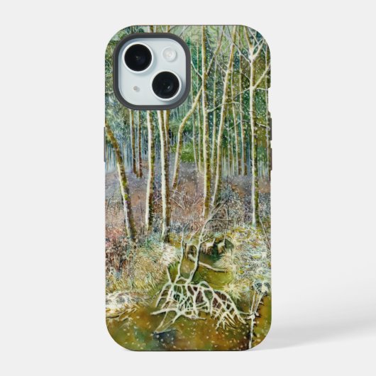 ウォーターカラー 冬の森 iPhone 15ケース (裏面)
