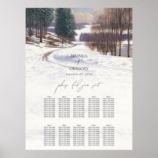 ウォーターカラー 冬の雪景色 ウェディング ポスター (正面)
