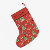 ウォーターカラー 冬 クリスマスツリー 名前入り スモールクリスマスストッキング (裏面 (吊り時))