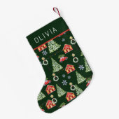 ウォーターカラー 冬 クリスマスツリー 名前入り スモールクリスマスストッキング (裏面 (吊り時))