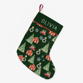 ウォーターカラー 冬 クリスマスツリー 名前入り スモールクリスマスストッキング