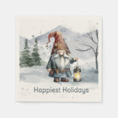 ウォーターカラー 冬 クリスマス グノーム スタンダードカクテルナプキン (正面)