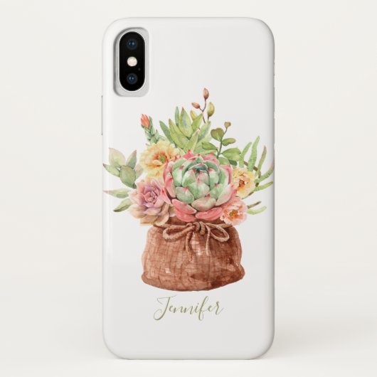 ウォーターカラー 多肉植物 フラワー ボタニカル オーダーメイド Case-Mate iPhoneケース (裏面)