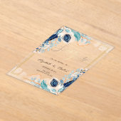ウォーターカラー 孔雀 フラワー Save The Date アクリル招待状 (レイダウン)
