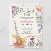 ウォーターカラー 彼女はオイ エッフェル塔 ブライダルシャワー 招待状 (正面)
