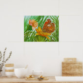 ウォーターカラー - 手描きの植物画フラワーモチーフアート ポスター (キッチン)