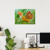 ウォーターカラー - 手描きの植物画フラワーモチーフアート ポスター (ホームオフィス)