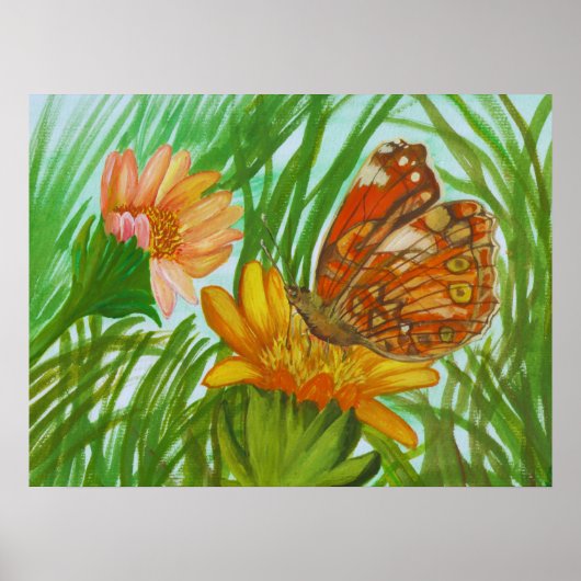 ウォーターカラー - 手描きの植物画フラワーモチーフアート ポスター (正面)