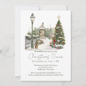 ウォーターカラー 松の木 森林 田舎風 クリスマス 招待状 (正面)