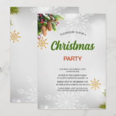 ウォーターカラー 松 べリー リボン 赤 クリスマスパーティー 招待状 (正面/裏面)